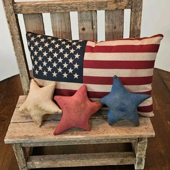 Handmade Other - Americana Rustic Primitive Grungy  Flag Pillow Star Trio Set Patriotic